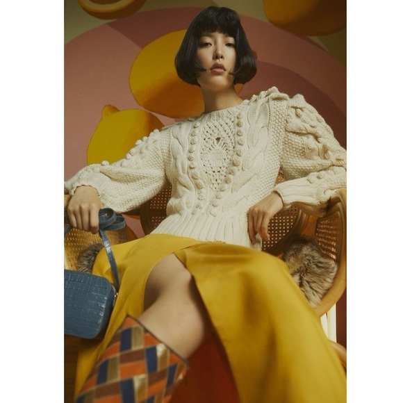 Ulla Johnson Verena Oversized Cable Knit Wool Sweater Plaster Cream ASO Runway - Picture 9 of 14